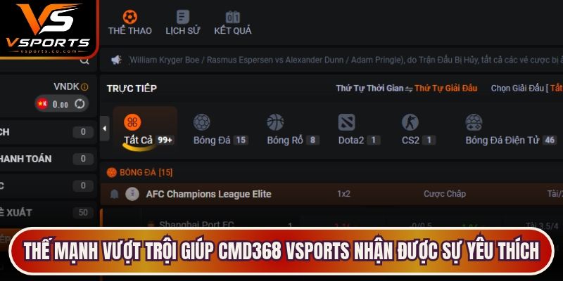 Thế mạnh vượt trội giúp CMD368 VSports nhận được sự yêu thích từ cược thủ