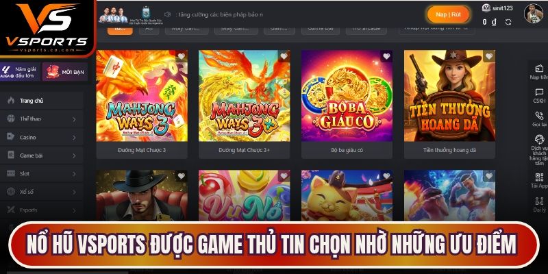 Nổ hũ VSports được game thủ tin chọn nhờ những ưu điểm vượt trội