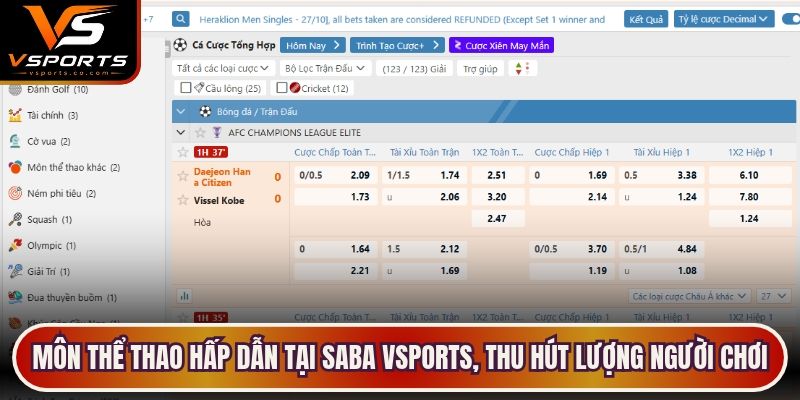 Môn thể thao hấp dẫn tại Saba VSports, thu hút lượng người chơi